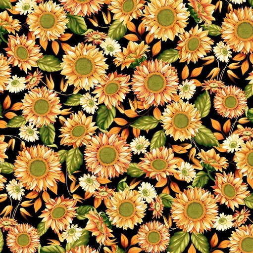 [SEF-8366-99] Autumn Fields Sunflowers Black by Art Loft for Studio E Fabrics