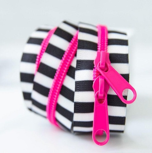 [MOD-SSC-Z01] Black and White Striped Zipper, Pink from Stitch Supply Co