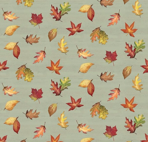 [RB-16211-SGE] Covered Bridges in Fall Leaf Toss Sage by Tara Reed for Riley Blake Designs