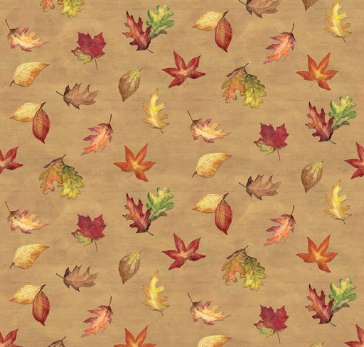 [RB-16211-GLD] Covered Bridges in Fall Leaf Toss Gold by Tara Reed for Riley Blake Designs
