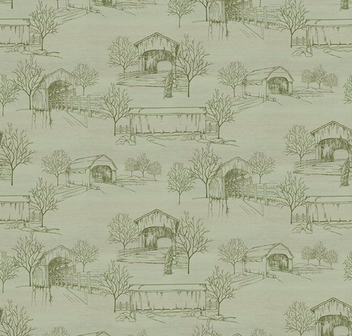 [RB-16212-SAGE] Covered Bridges in Fall Toile Sage by Tara Reed for Riley Blake Designs
