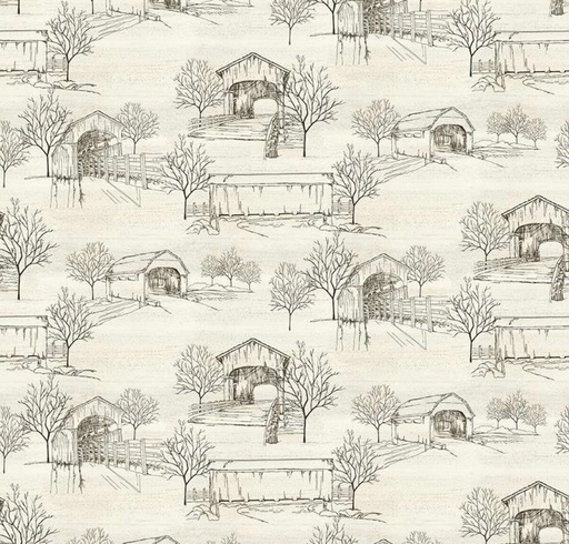 [RB-16212-CRM] Covered Bridges in Fall Toile Cream by Tara Reed for Riley Blake Designs