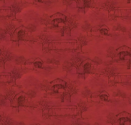 [RB-16212-RED] Covered Bridges in Fall Toile Red by Tara Reed for Riley Blake Designs