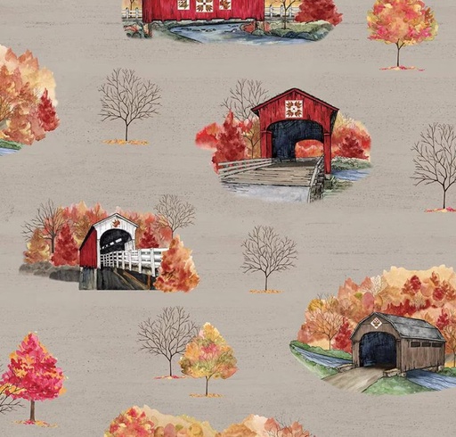 [RB-16210-TAN] Covered Bridges in Fall Main Tan by Tara Reed for Riley Blake Designs