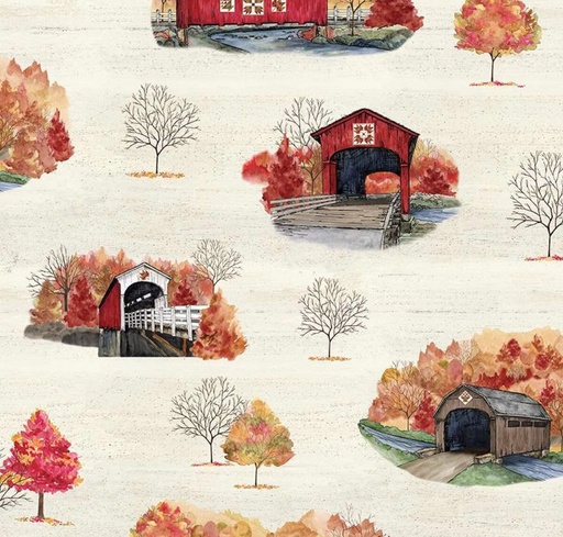 [RB-16210-CRM] Covered Bridges in Fall Main Cream by Tara Reed for Riley Blake Designs