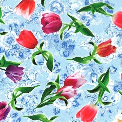 [MM-12240-BLUE] Spring in Delft Tossed Tulips Blue from Michael Miller Fabrics