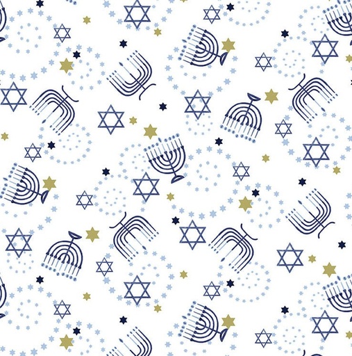 [SEF-8290-07] The Gift of Light Menorahs All-Over White by Victoria Borges for Studio E Fabrics