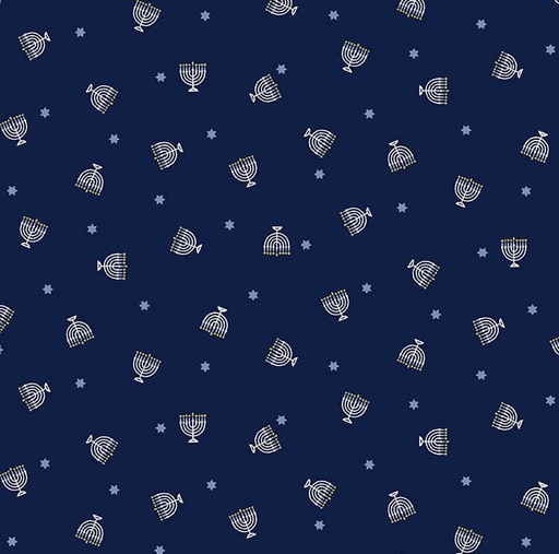 [SEF-8289-77] The Gift of Light Small Menorahs Dark Blue by Victoria Borges for Studio E Fabrics