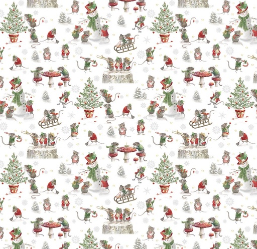 [NOR-28038-10] The Christmas Mouse Flannel Mouse Scenic White by Sarah Summers for Northcott Fabrics