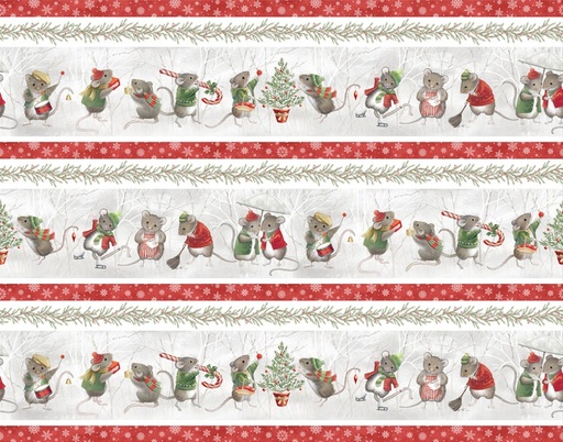 [NOR-28036-92] The Christmas Mouse Flannel Border Stripe Gray Multi by Sarah Summers for Northcott Fabrics