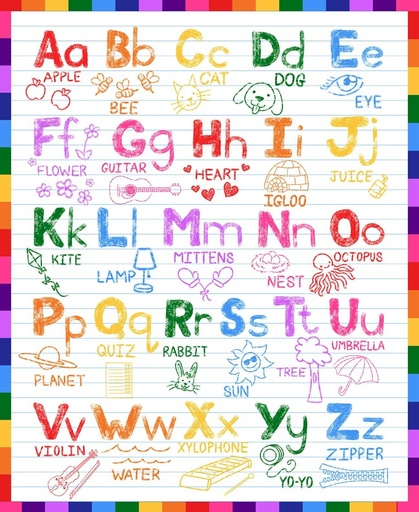 [BLAN-4090-01] Color My World Alphabet Panel White by Hannah of Pencil & Ink Studios for Blank Quilting