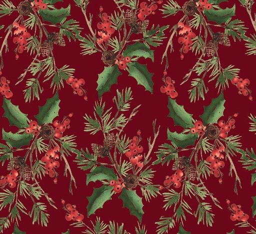 [HG-1883-88] Berry Chic Holly Bouquet Red Wide Back by Pattern Wheel Studio for Henry Glass Fabrics