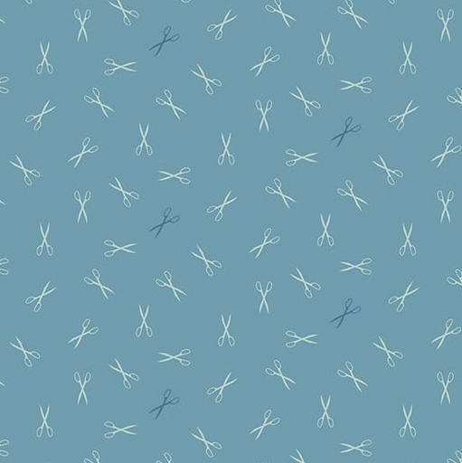 [AND-1612-B] Sewing Bird Good Scissors Azure by Laundry Basket Quilts for Andover Fabrics
