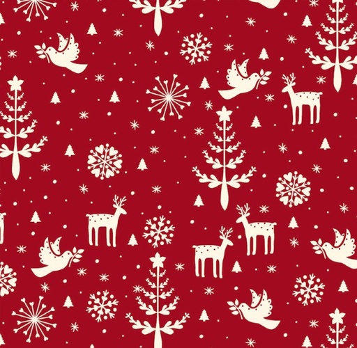[BLAN-4497-131] Nordic Noel Christmas Motifs Red by Stof Fabrics for Blank Quilting