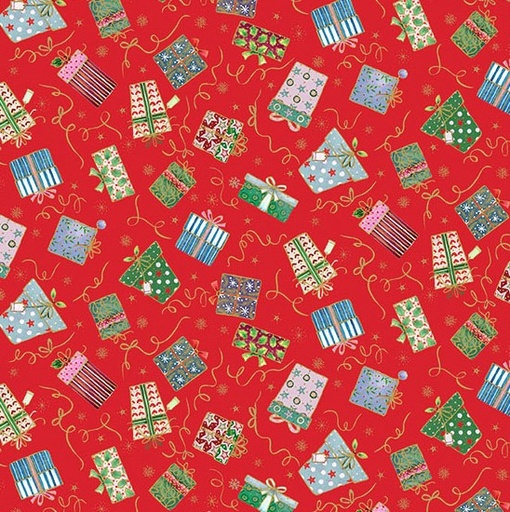 [AND-119-R] Jolly Saint Nick Gifts Red by Makower UK for Andover Fabrics