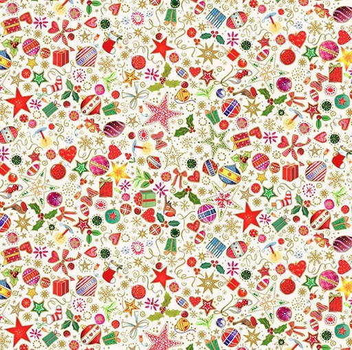 [AND-122-Q] Jolly Saint Nick Christmas Treasures Cream by Makower UK for Andover Fabrics