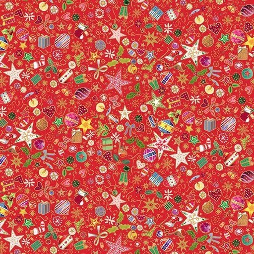 [AND-122-R] Jolly Saint Nick Christmas Treasures Red by Makower UK for Andover Fabrics
