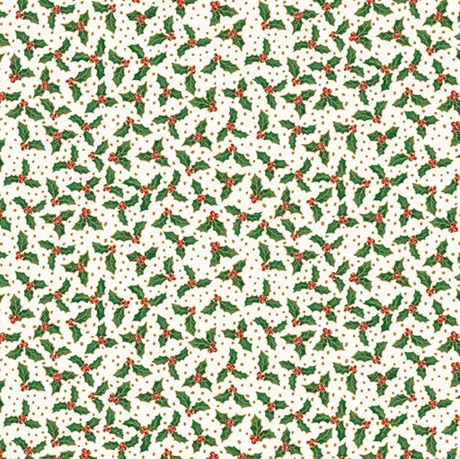[AND-123-Q] Jolly Saint Nick Holly Berry Cream by Makower UK for Andover Fabrics
