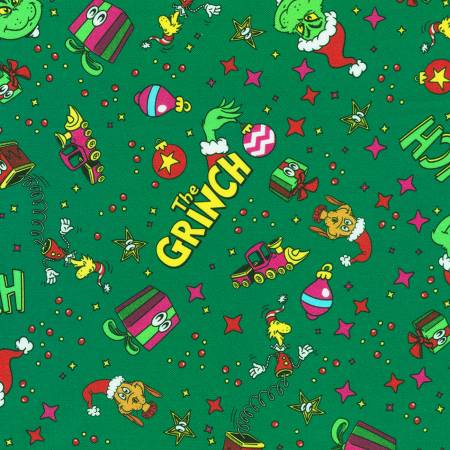 [KAF-23100-224] How the Grinch Stole Christmas Tossed Icons Green by Dr. Seuss Enterprises for Robert Kaufman Fabrics