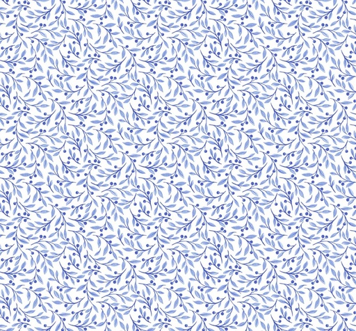[NOR-28358-10] Delft Dynasty Leaf Trail White and Blue from Northcott Fabrics