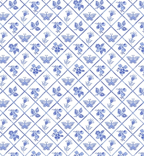 [NOR-28359-10] Delft Dynasty Flower Grid White and Blue from Northcott Fabrics