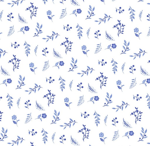 [NOR-28360-10] Delft Dynasty Flower Toss White and Blue from Northcott Fabrics