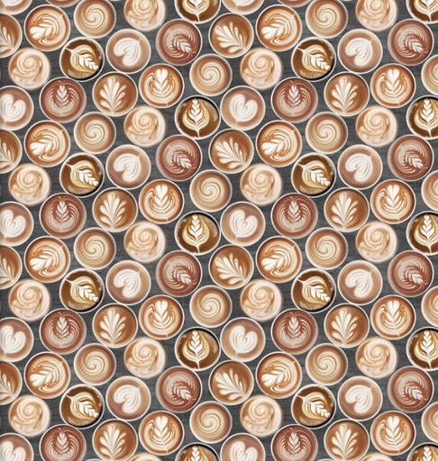 [3W-23748-CHR] Coffee Break Latte Art Charcoal by Scott Barnes for 3 Wishes Fabrics