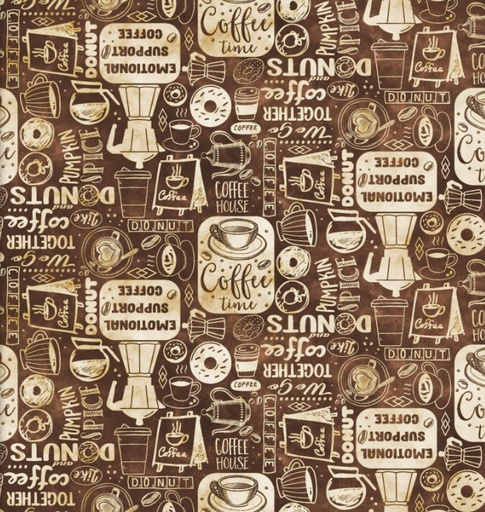 [3W-23746-BRN] Coffee Break Chalkboard Menu Brown by Scott Barnes for 3 Wishes Fabrics