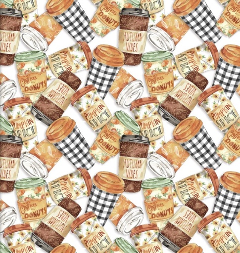 [3W-23744-WHT] Coffee Break Cup of Joe White by Scott Barnes for 3 Wishes Fabrics