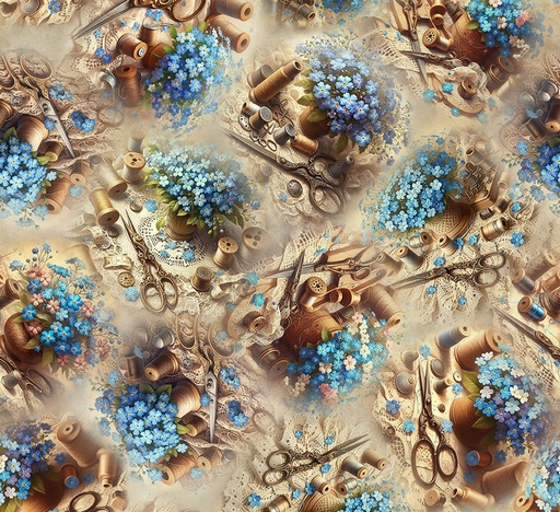 [BLAN-4278-30] Forget Me Not Flowers on Doilies Cream by Marilyn Lee for Blank Quilting