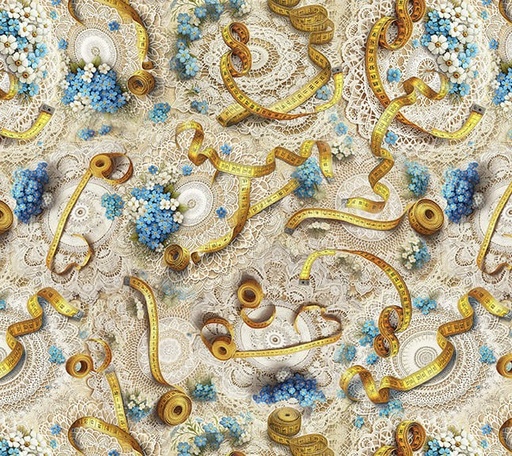 [3W-4283-41] Forget Me Not Doilies & Tape Measures Ecru by Marilyn Lee for Blank