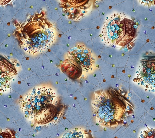 [3W-4284-70] Forget Me Not Pincushions Slate by Marilyn Lee for Blank