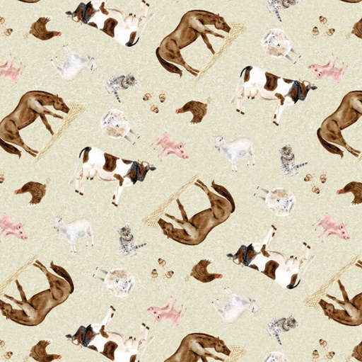 [BLAN-4385-44] Little Seedlings Farm Barn Animals Ecru by Moque Lee for Blank Quilting