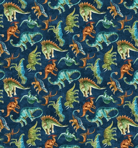 [NOR-28462-48] Dino Roar Dino Toss Navy by Brett Blumenthal for Northcott Fabrics
