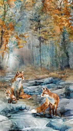 [NOR-28330-44] Fox Den Foxes Panel by Deborah Edwards & Melanie Samra for Northcott Fabrics