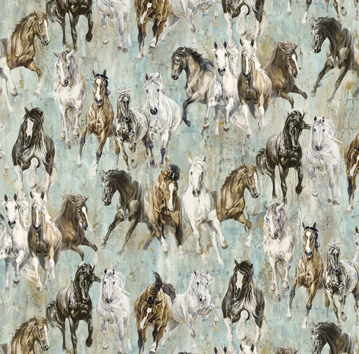 [NOR-28025-62] Pedigree Horses Turquoise by Elise Genest for Northcott Fabrics