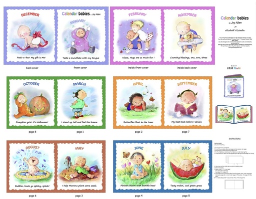 [ES-1830-MULTI] Calendar Babies Soft Book Panel by Joy Allen for Elizabeth's Studio