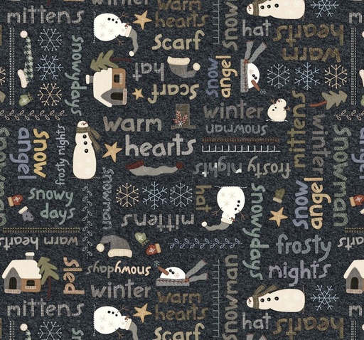 [SEF-8466-97] Snowy Days & Frosty Nights Snow Many Words Graphite by Kathi Campbell for Studio E Fabrics