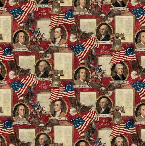 [NOR-28368-24] America 250 Founding Fathers Red by Linda Ludovico for Northcott Fabrics
