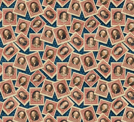 [NOR-28369-49] America 250 Stamps Navy by Linda Ludovico for Northcott Fabrics