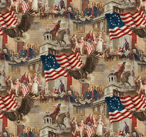 [NOR-28367-12] America 250 Independence Beige Multi by Linda Ludovico for Northcott Fabrics