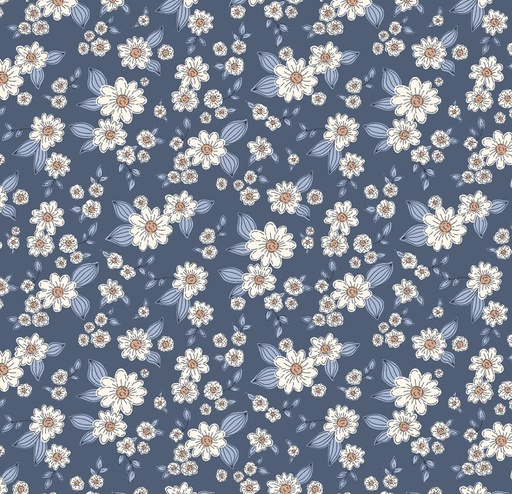 [COW-4567-89] Kitten Fun Floral Dark Denim by Julia Khimich for Clothworks