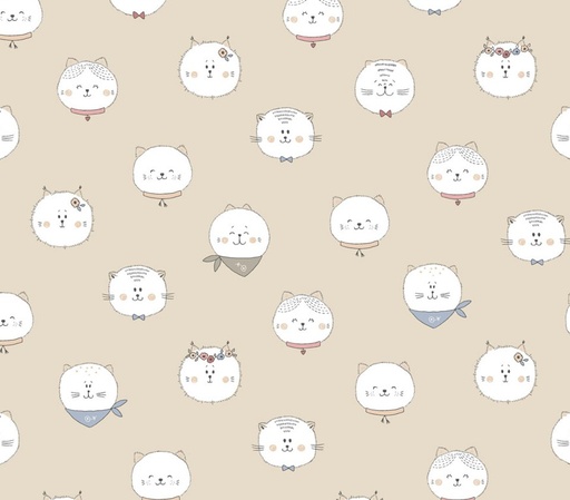 [COW-4568-11] Kitten Fun Faces Light Khaki by Julia Khimich for Clothworks