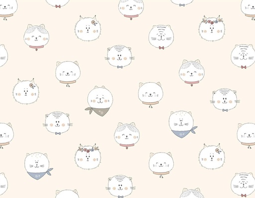 [COW-4568-57] Kitten Fun Faces Cream by Julia Khimich for Clothworks