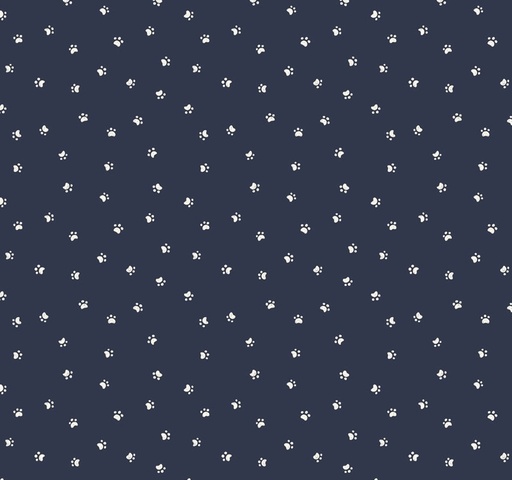 [COW-4572-53] Kitten Fun Paw Prints Navy Blue by Julia Khimich for Clothworks