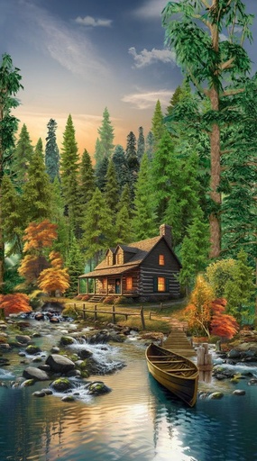 [TTR-3830-MULTI] Woodland Retreat Cabin Scenic Panel by Chong-A Hwang for Timeless Treasures