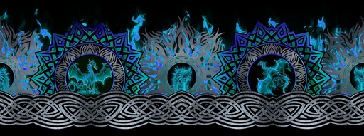 [ITB-3DRG-2] Blue Fury Flame Border Blue/Black by Jason Yenter for In The Beginning Fabrics