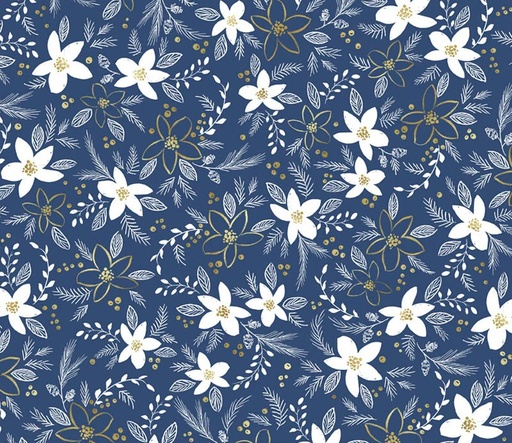 [PB-5892-B] Joyful Holiday Floral Toss Blue by Sara Berrenson for P&B Textiles