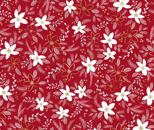 [PB-5892-R] Joyful Holiday Floral Toss Red by Sara Berrenson for P&B Textiles