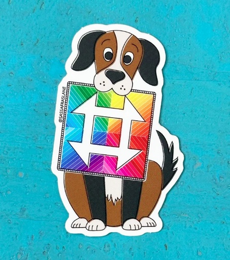 [SAS-STICK-DOG] Dog & Mini Churndash Court Quilt Sticker from Sassafras Lane Designs